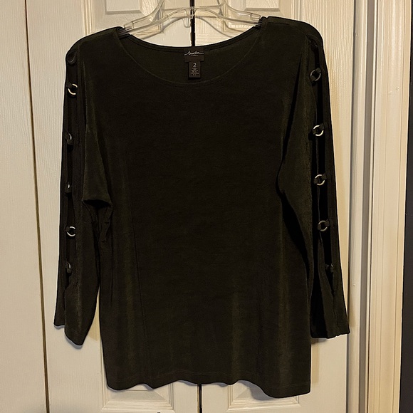 Chico’s Travelers 3/4 Sleeve Tunic Size 2 Olive/Khaki - Picture 1 of 5